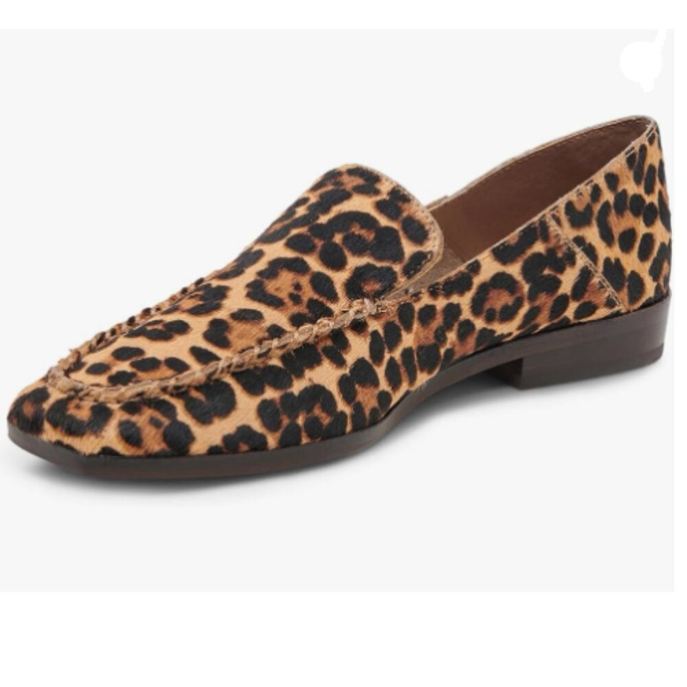 YDN Brown Leopard Chunky Low Heel Loafer Square Toe Slip On Fashion Dress Shoe